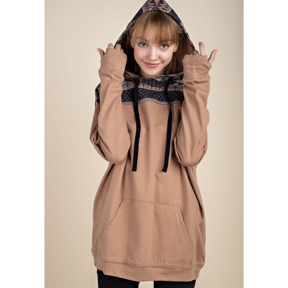 Tops - **CLEARANCE** Reindeer Hoodie Sweatshirt in Mocha